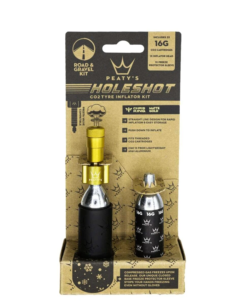 Kit testa gonfiaggio CO2 con cartucce PEATY'S  Road & gravel (16g) - gold (ppr-hti-rag-gld-12)