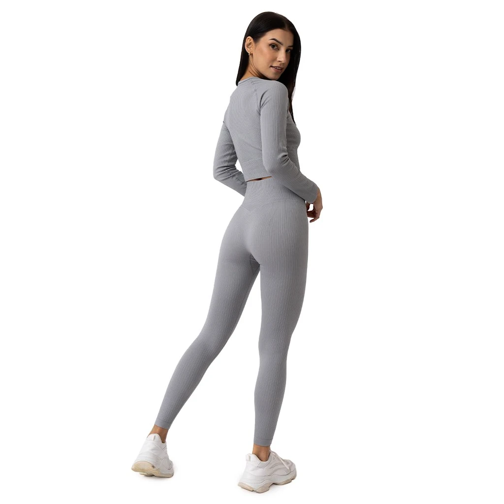 Maglietta da donna GymBeam  FLO Ribbed CropTop Grey