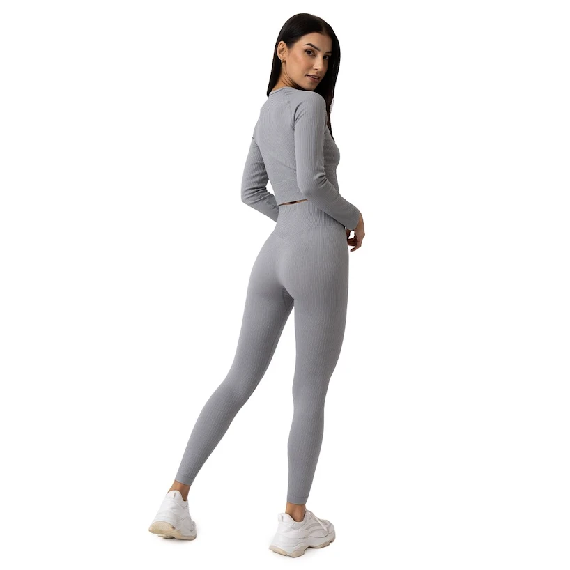 Maglietta da donna GymBeam  FLO Ribbed CropTop Grey