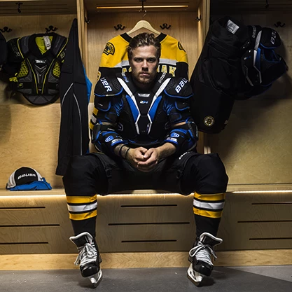 David Pastrnak con l'equipaggiamento Bauer Nexus