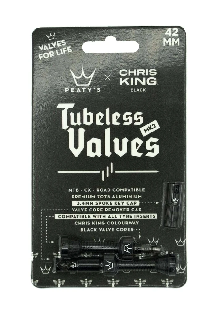 Valvola tubeless PEATY'S  X chris king (mk2) black tubeless valves 42mm (ptv2-42-blk-12)