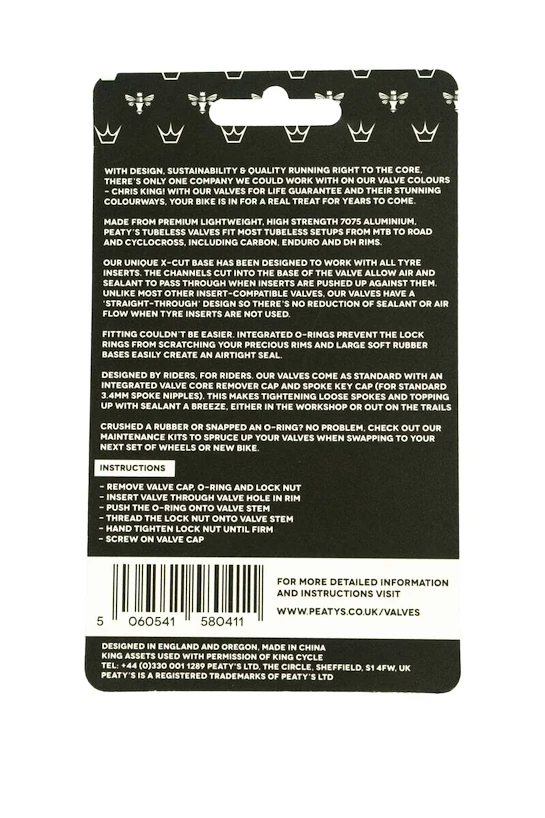 Valvola tubeless PEATY'S  X chris king (mk2) black tubeless valves 42mm (ptv2-42-blk-12)