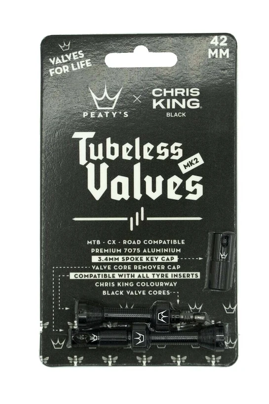 Valvola tubeless PEATY'S  X chris king (mk2) black tubeless valves 42mm (ptv2-42-blk-12)