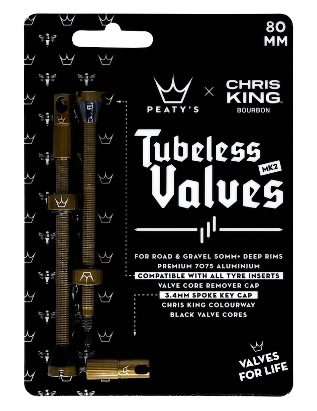 Valvola tubeless PEATY'S  X chris king (mk2) bourbon tubeless valves - 80mm (ptv2-80-brb-12)