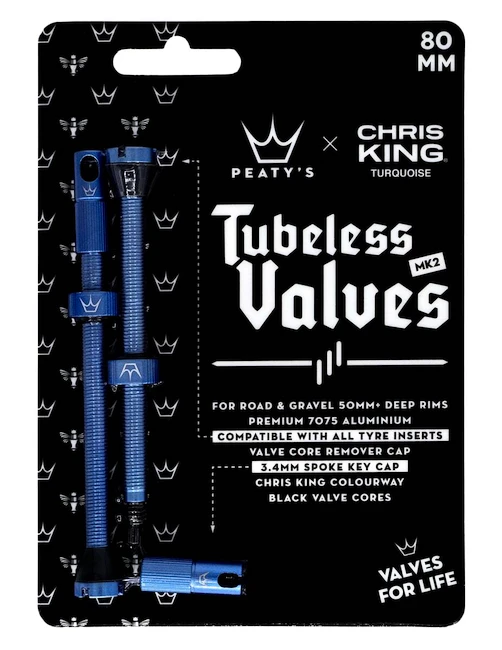 Valvola tubeless PEATY'S  X chris king (mk2) turquoise tubeless valves - 80mm (ptv2-80-trq-12)